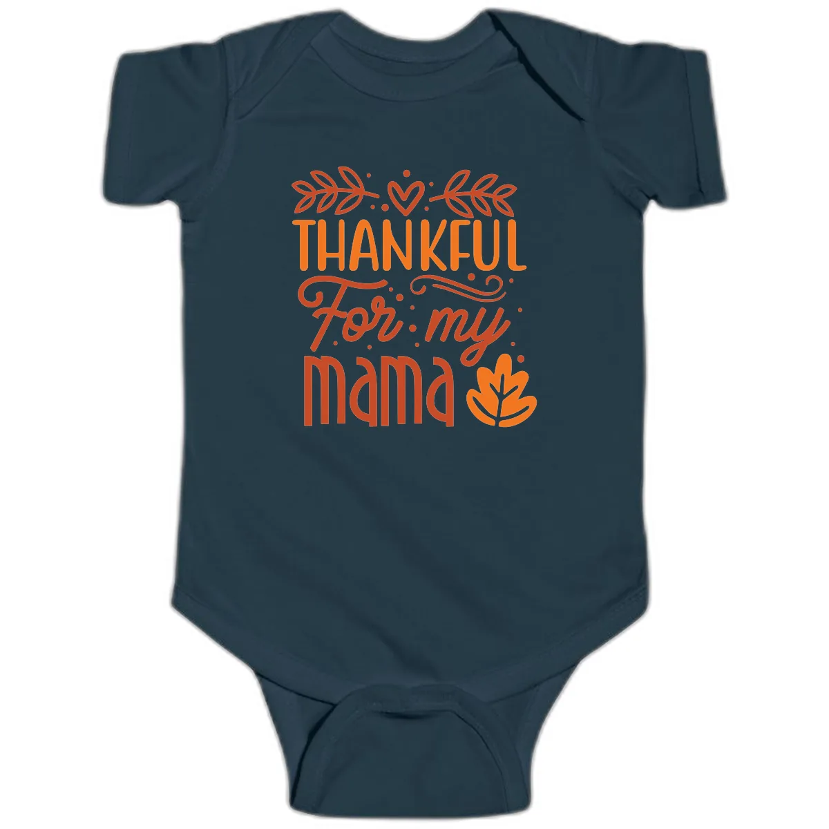Thankful For My Mama Typography Design Baby Onesie in Navy