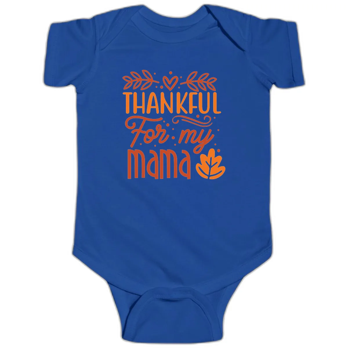 Thankful For My Mama Typography Design Baby Onesie in Royal