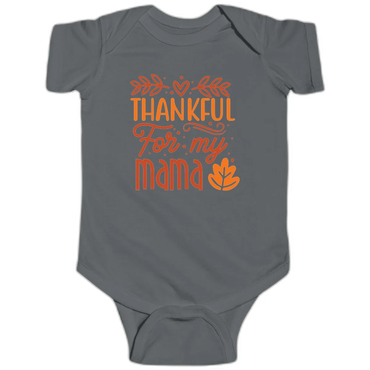Thankful For My Mama Typography Design Baby Onesie in Charcoal