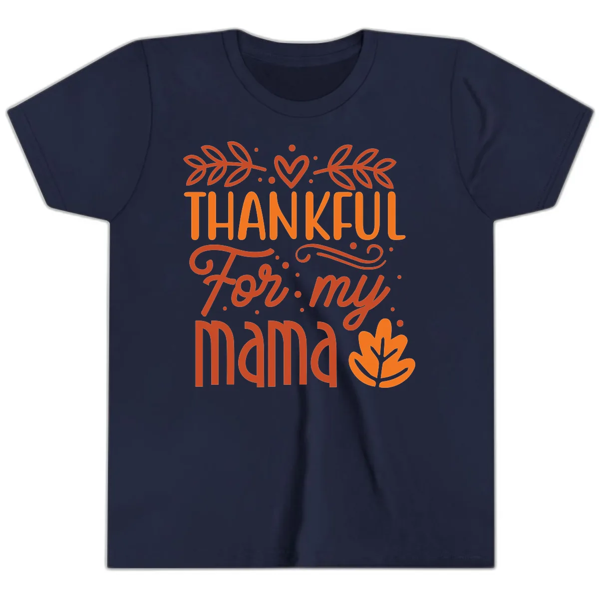 Thankful For My Mama Typography Design Youth T-Shirt in Navy