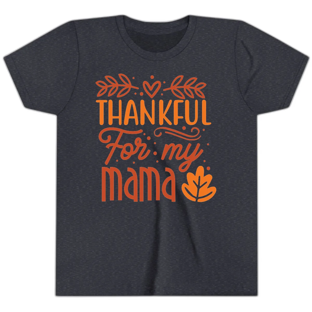 Thankful For My Mama Typography Design Youth T-Shirt in Heather Navy