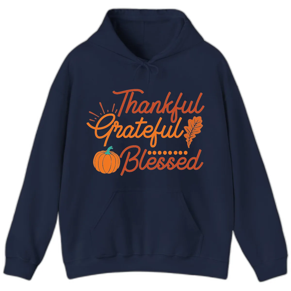 Thankful Grateful Blessed Thanksgiving Design Hoodie in Navy