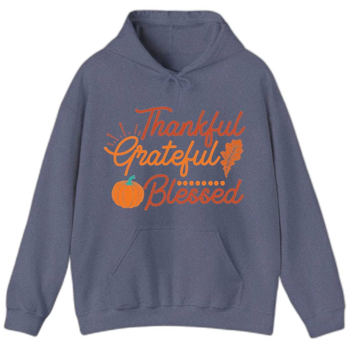 Thankful Grateful Blessed Thanksgiving Design Hoodie in Heather Navy