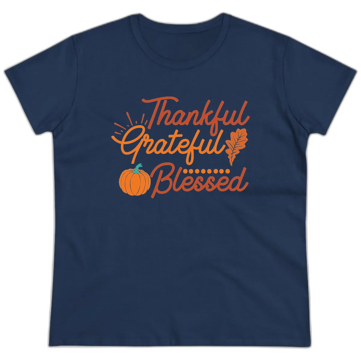 Thankful Grateful Blessed Thanksgiving Design Ladies Tee in Navy