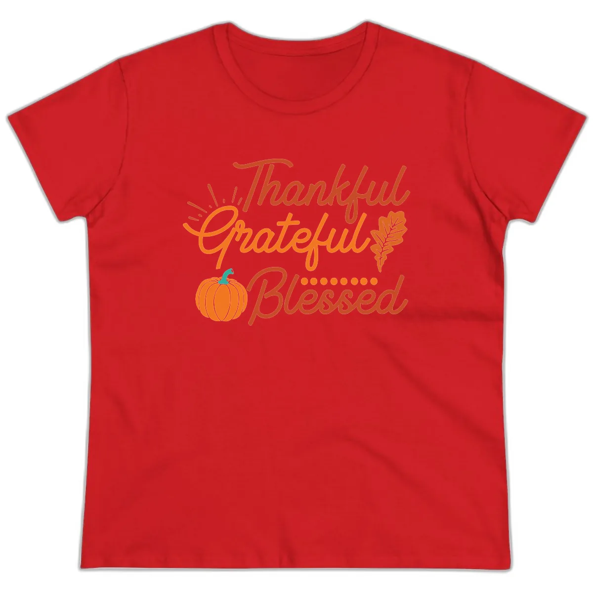 Thankful Grateful Blessed Thanksgiving Design Ladies Tee in Red