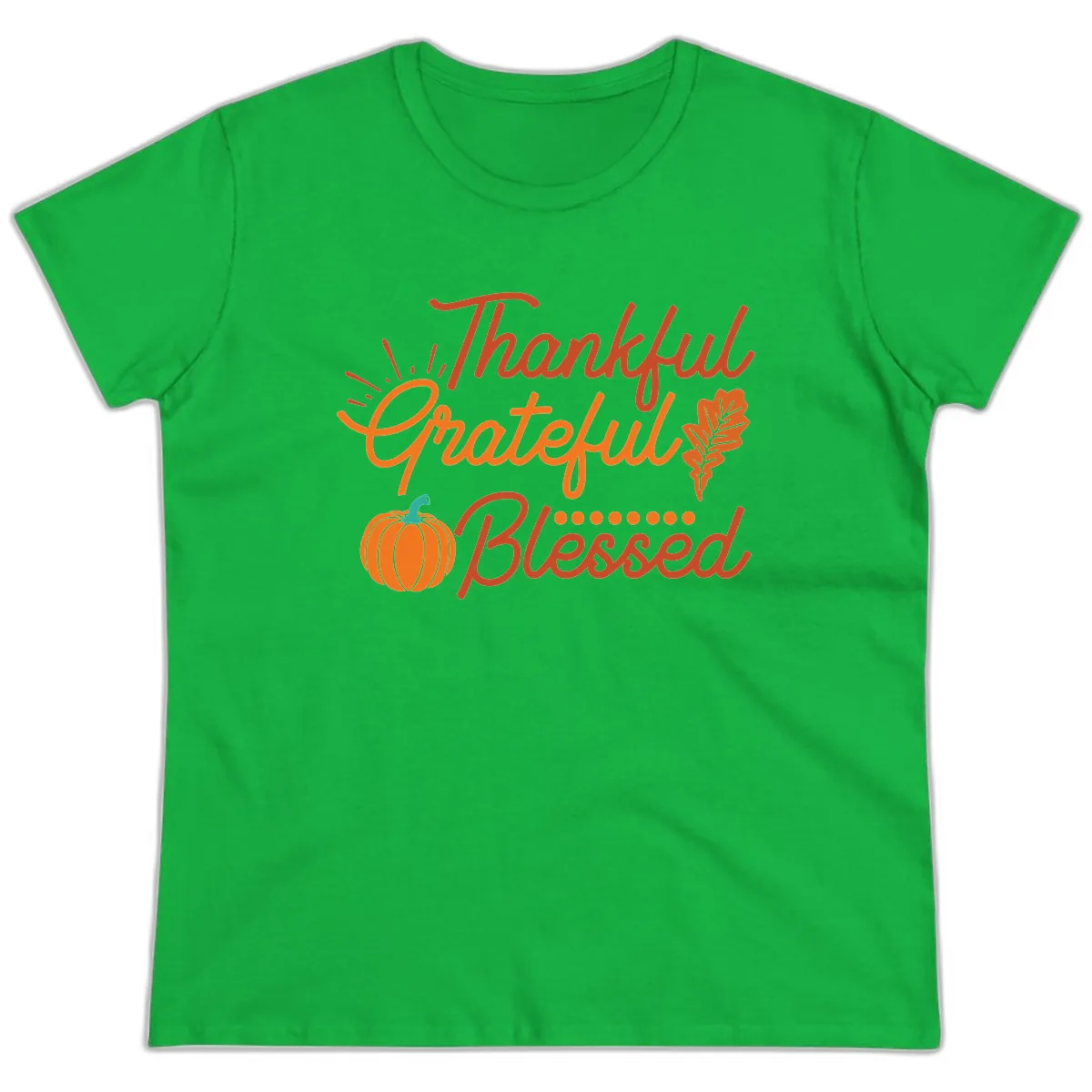 Thankful Grateful Blessed Thanksgiving Design Ladies Tee in Irish Green