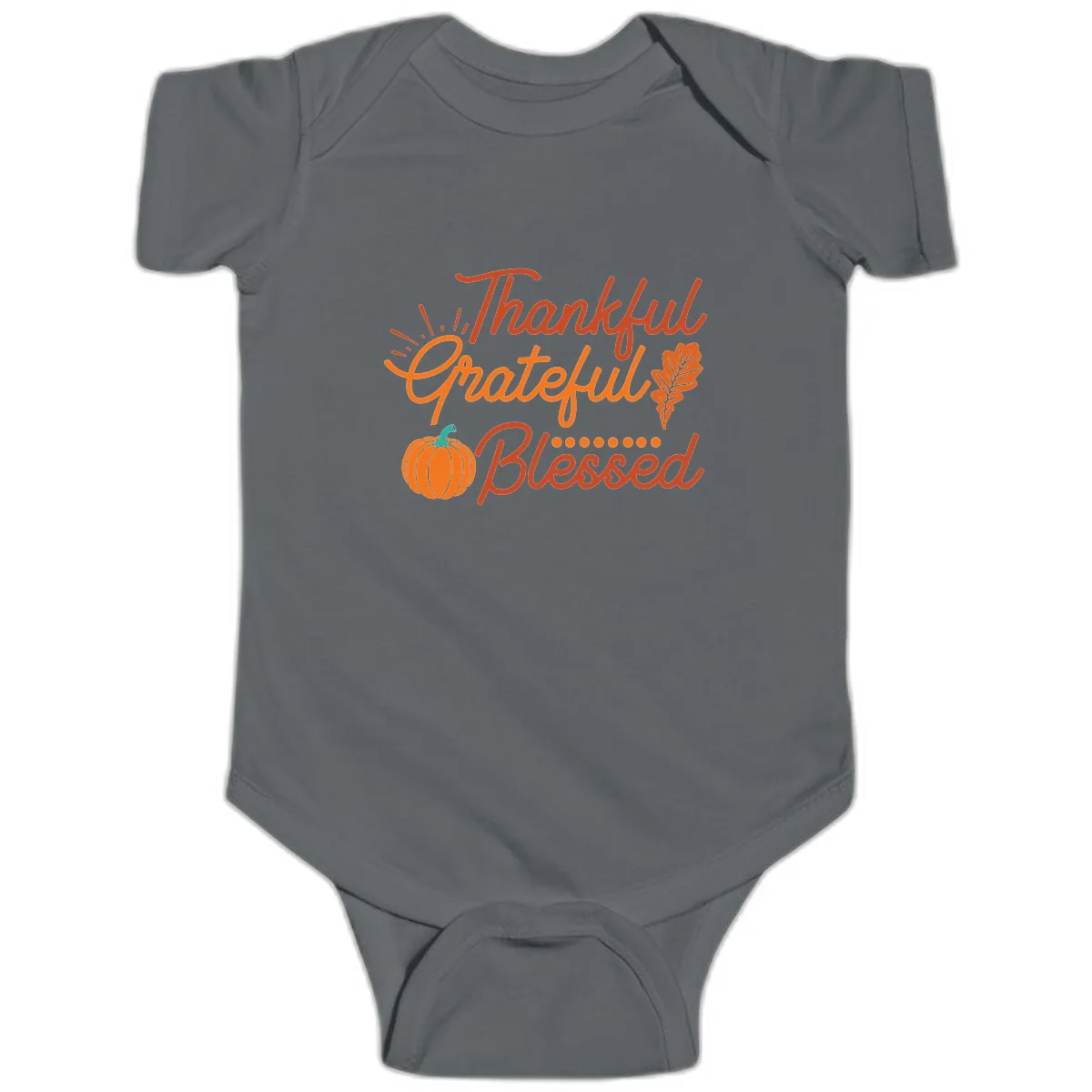 Thankful Grateful Blessed Thanksgiving Design Baby Onesie in Charcoal