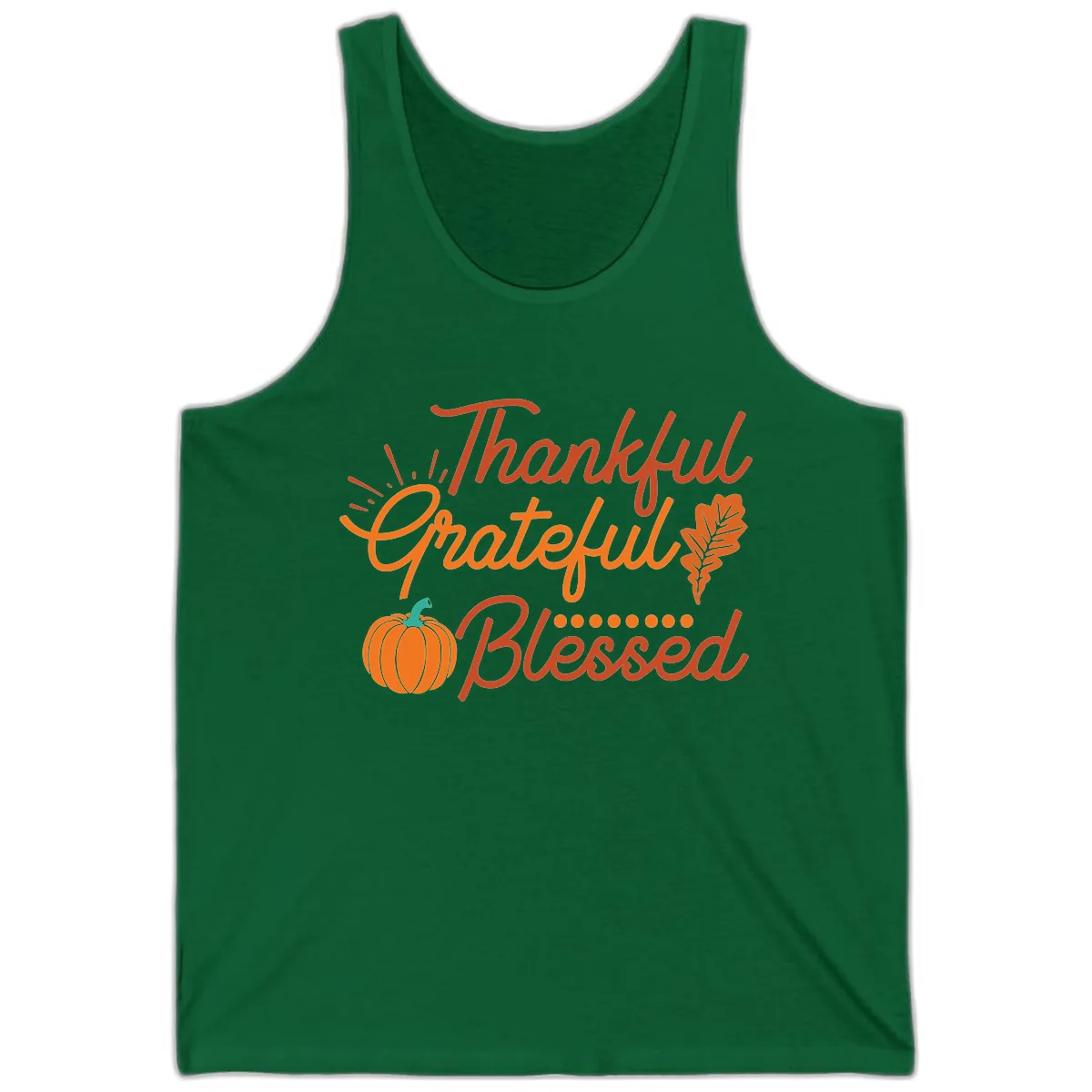 Thankful Grateful Blessed Thanksgiving Design Tank in Kelly