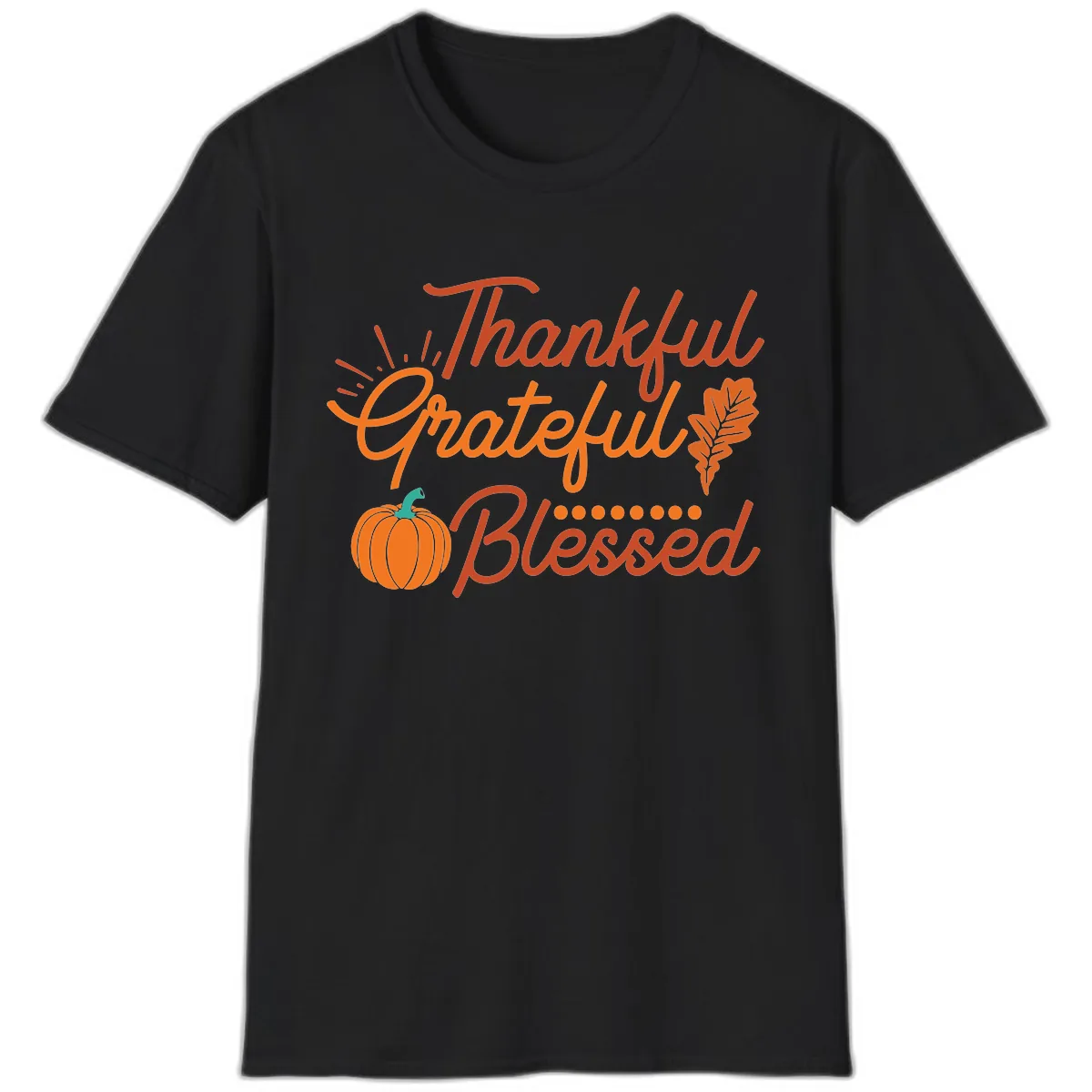 Thankful Grateful Blessed Thanksgiving Design T-Shirt in Black