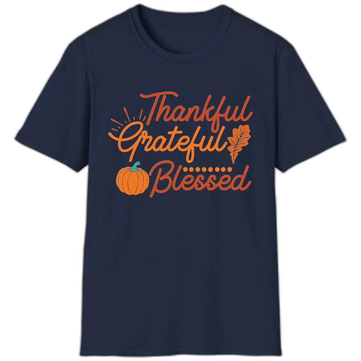 Thankful Grateful Blessed Thanksgiving Design T-Shirt in Navy