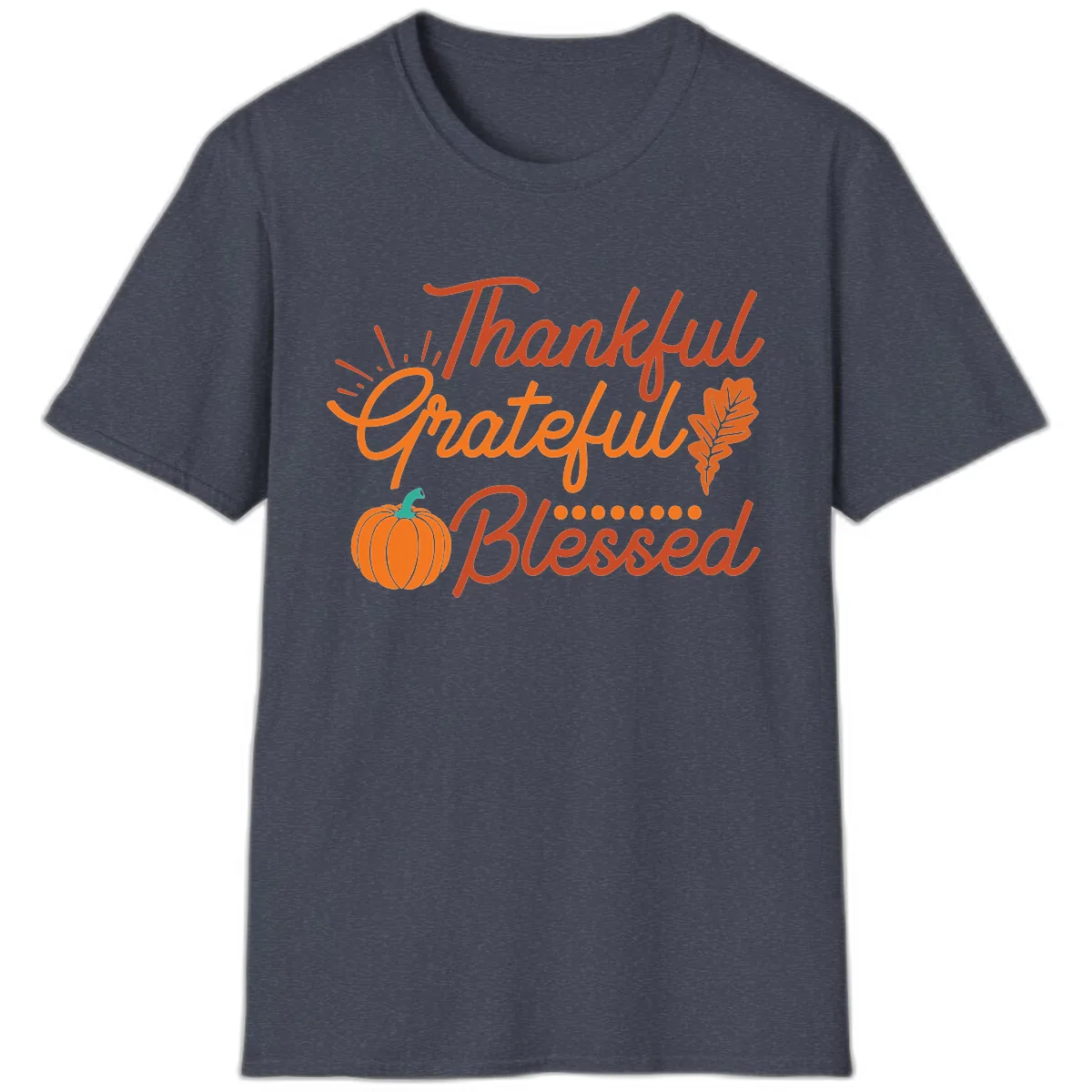 Thankful Grateful Blessed Thanksgiving Design T-Shirt in Heather Navy