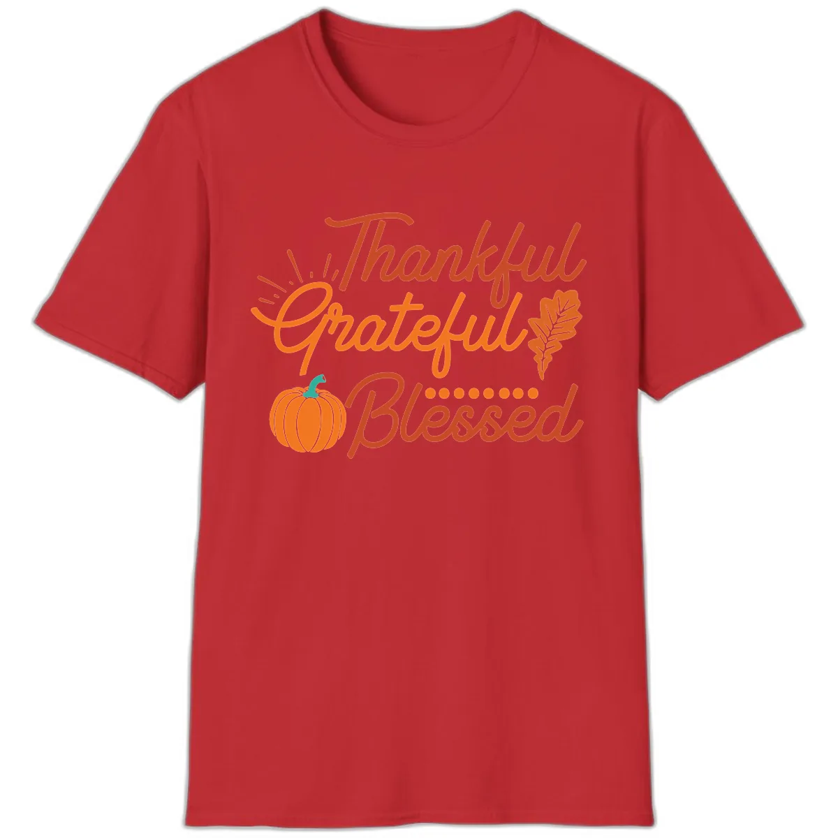 Thankful Grateful Blessed Thanksgiving Design T-Shirt in Red