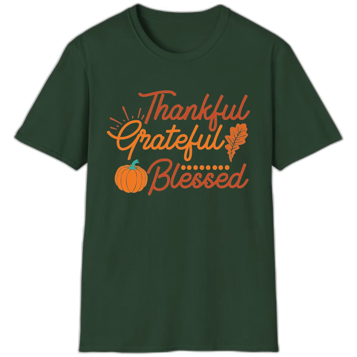 Thankful Grateful Blessed Thanksgiving Design T-Shirt in Forest Green