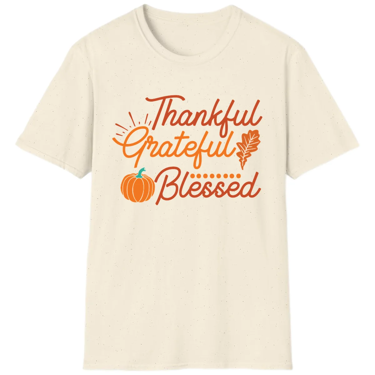 Thankful Grateful Blessed Thanksgiving Design T-Shirt in Natural
