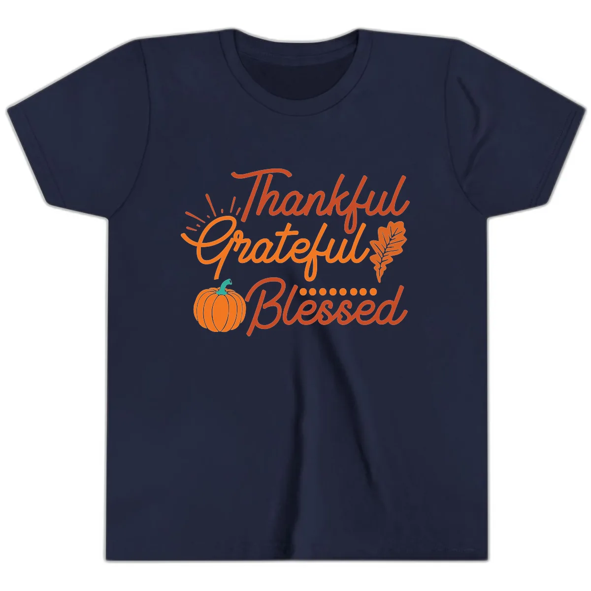 Thankful Grateful Blessed Thanksgiving Design Youth T-Shirt in Navy