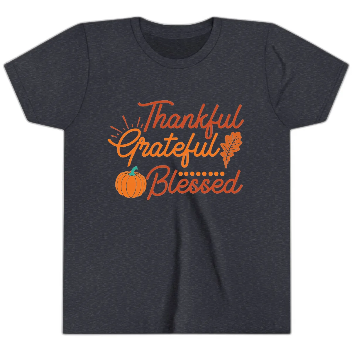 Thankful Grateful Blessed Thanksgiving Design Youth T-Shirt in Heather Navy