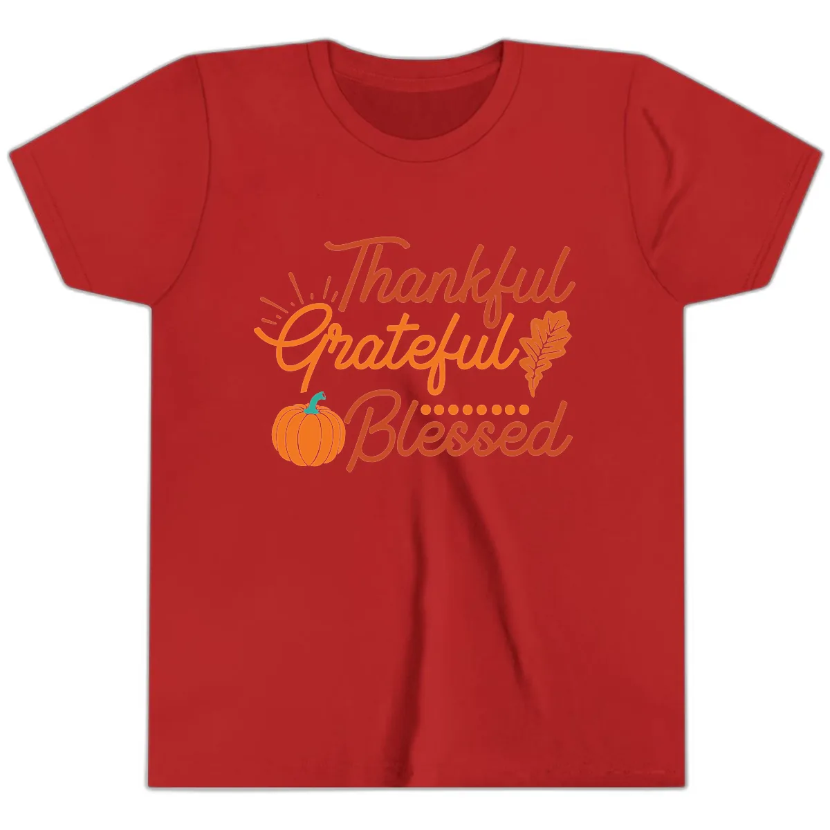 Thankful Grateful Blessed Thanksgiving Design Youth T-Shirt in Red