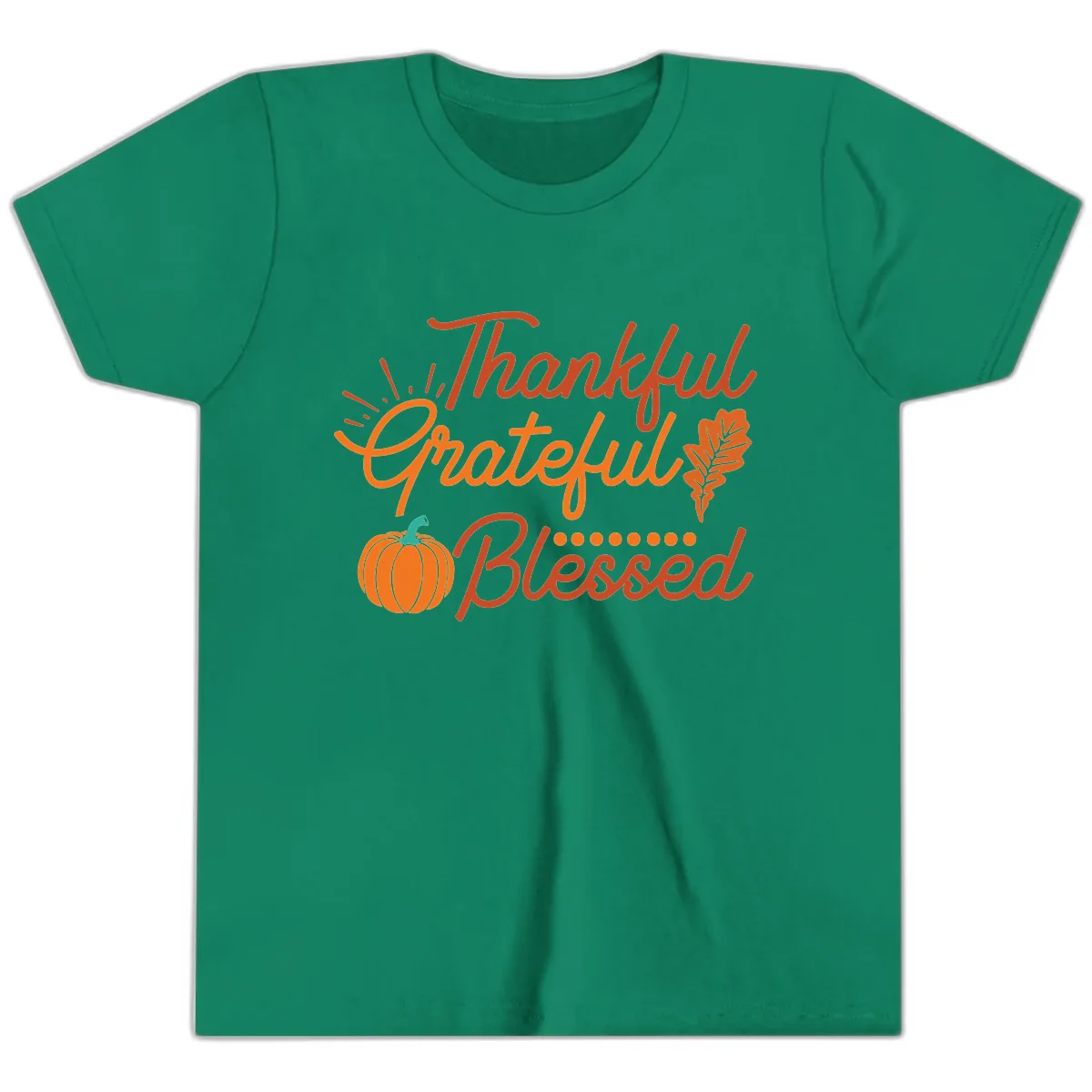 Thankful Grateful Blessed Thanksgiving Design Youth T-Shirt in Kelly