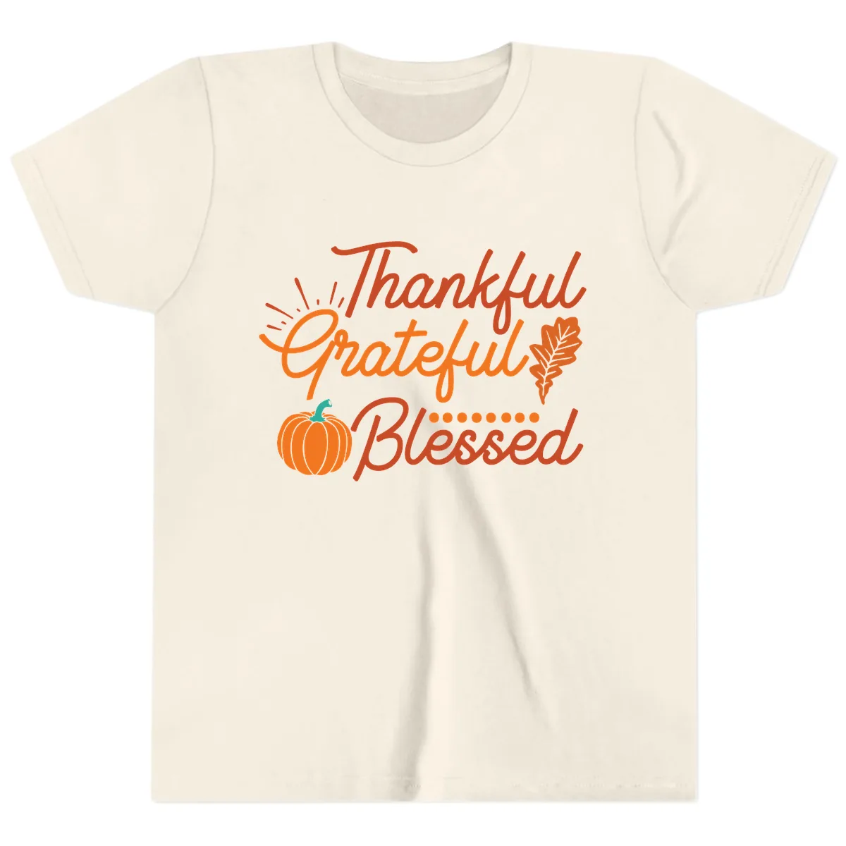 Thankful Grateful Blessed Thanksgiving Design Youth T-Shirt in Natural