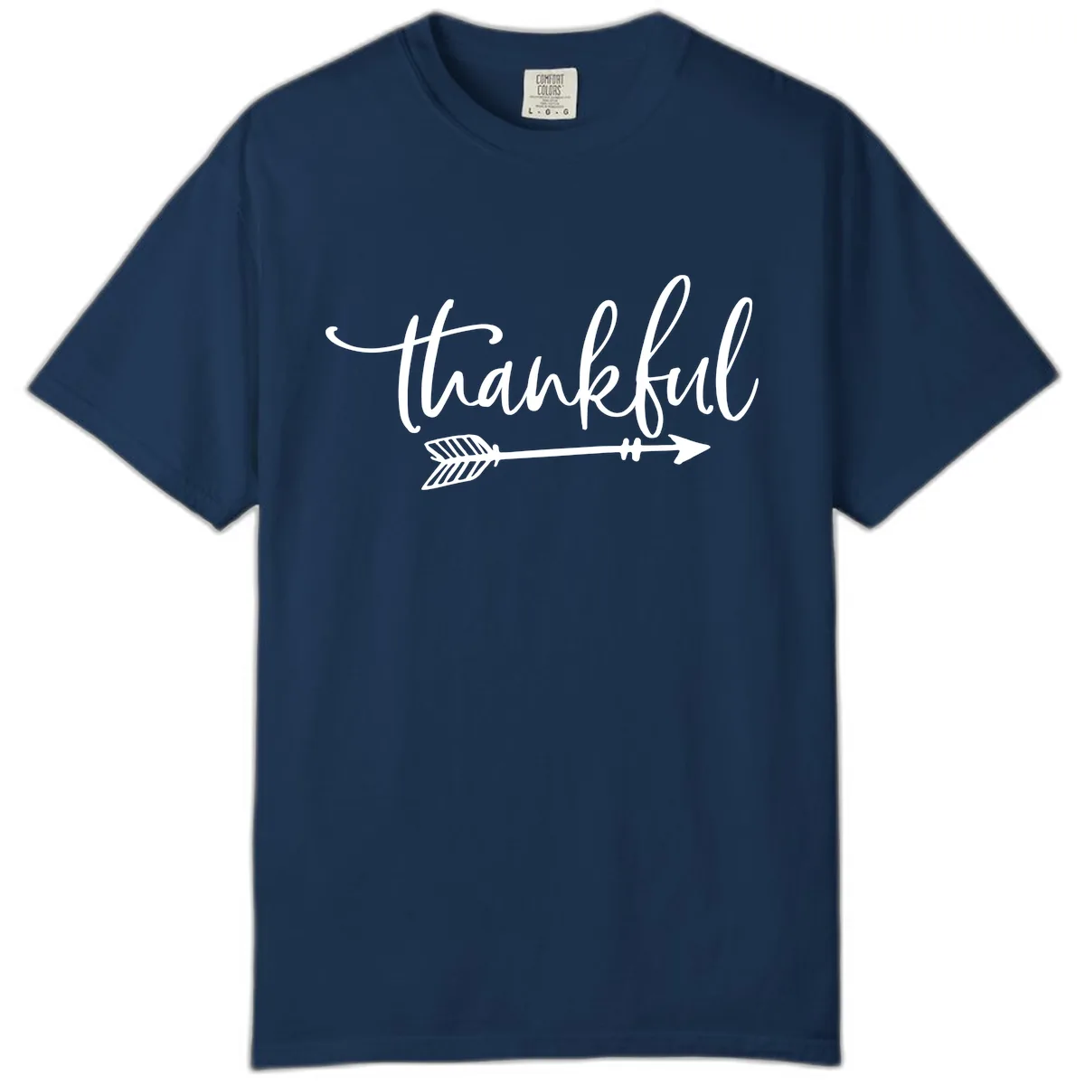 Thankful Arrow Typography Comfort Color in Navy