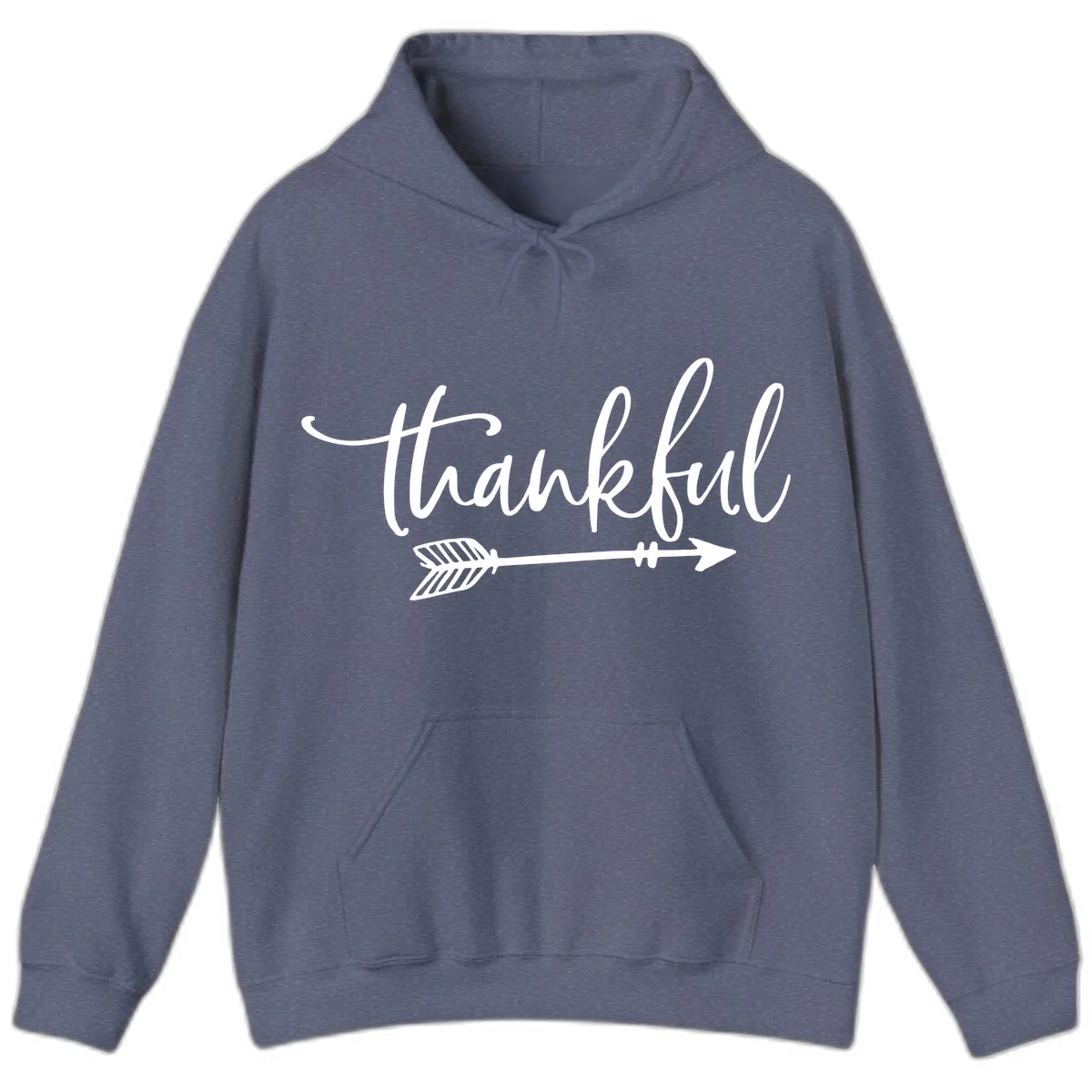 Thankful Arrow Typography Hoodie in Heather Navy