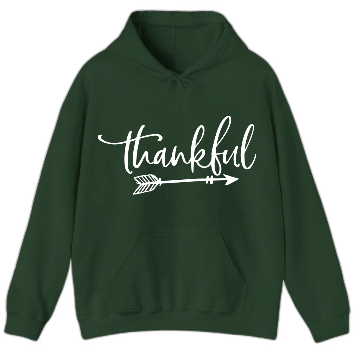 Thankful Arrow Typography Hoodie in Forest Green