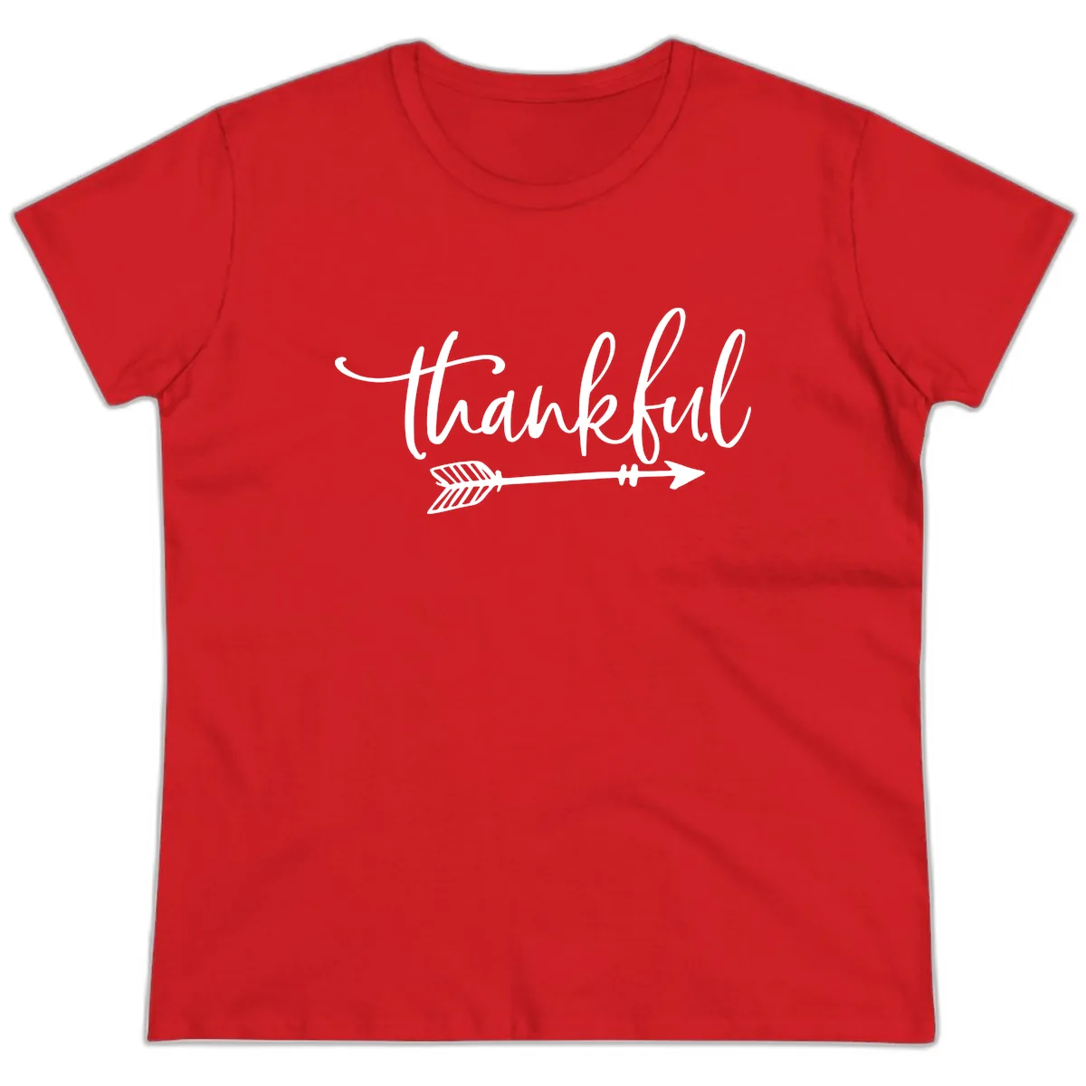 Thankful Arrow Typography Ladies Tee in Red