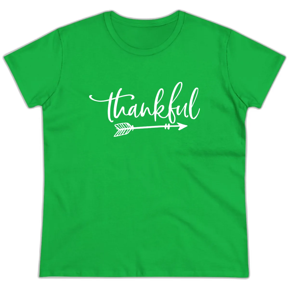 Thankful Arrow Typography Ladies Tee in Irish Green