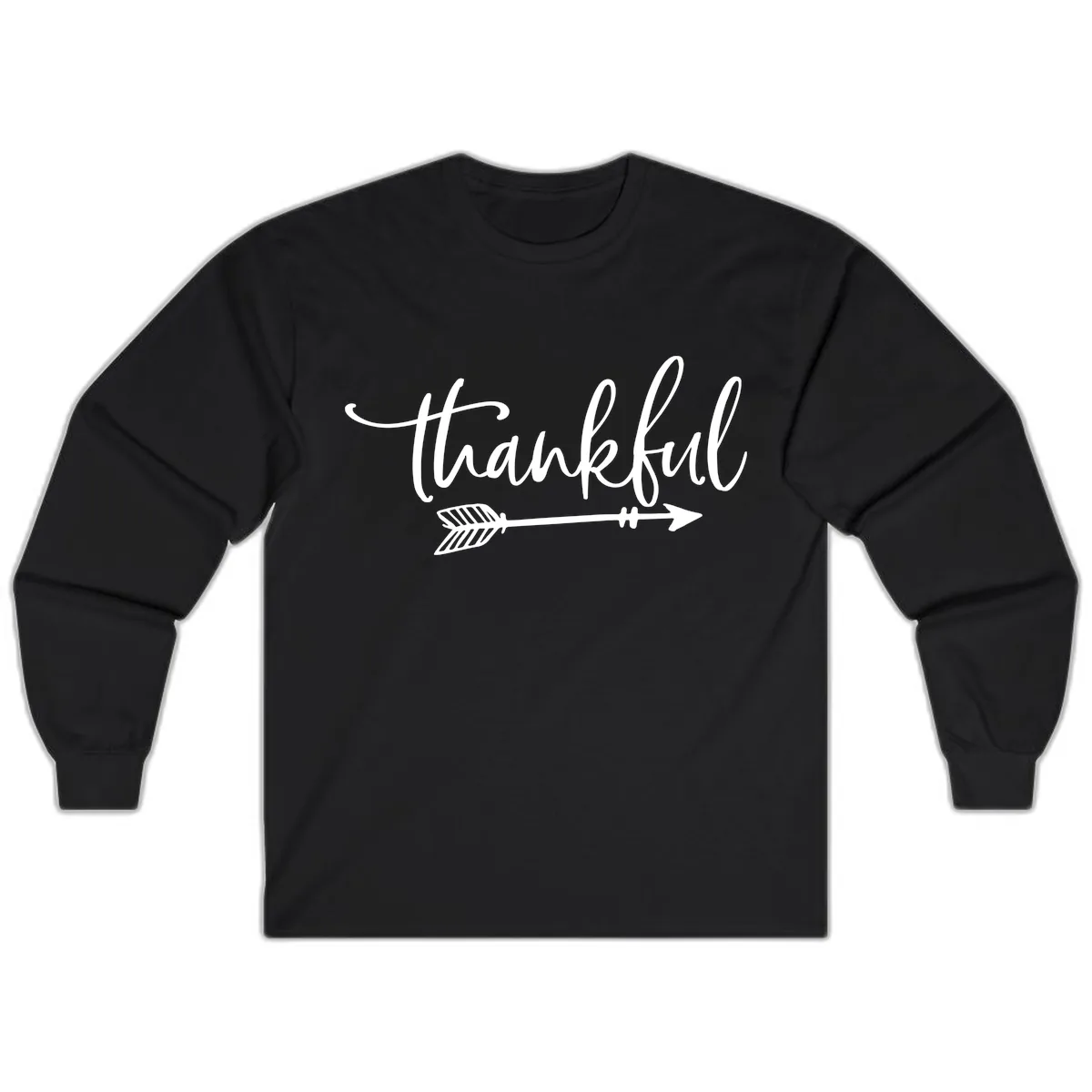 Thankful Arrow Typography Long Sleeve in Black