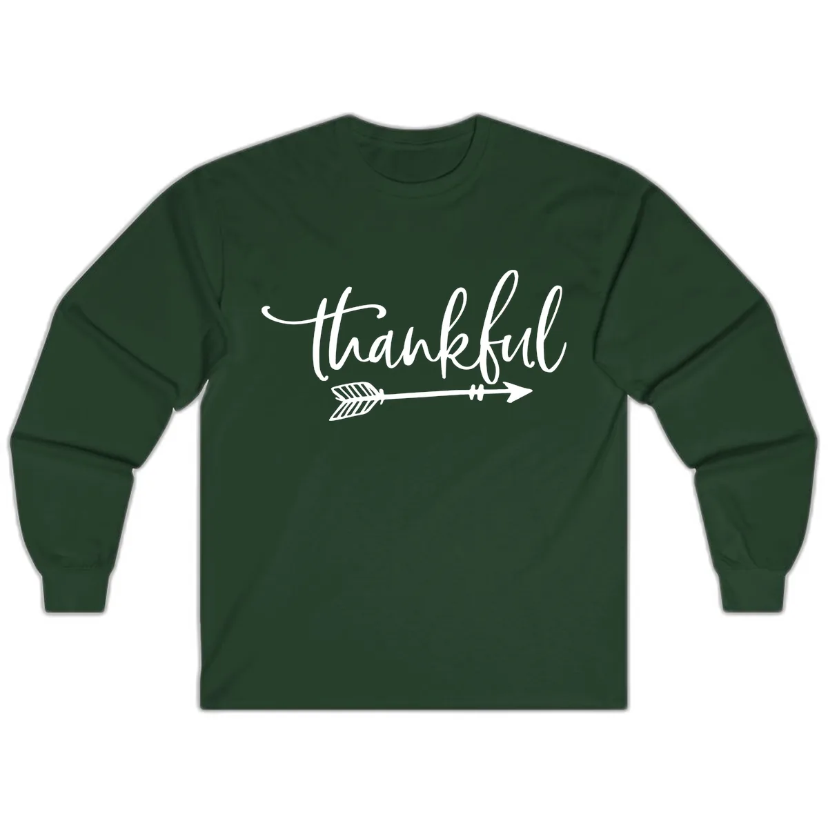 Thankful Arrow Typography Long Sleeve in Forest Green