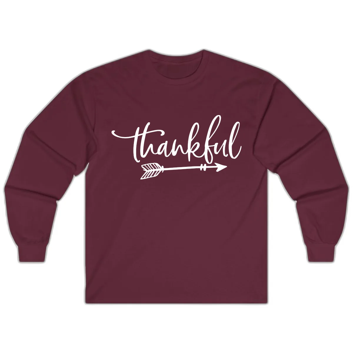 Thankful Arrow Typography Long Sleeve in Maroon
