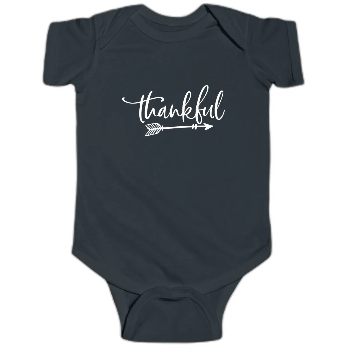 Thankful Arrow Typography Baby Onesie in Black