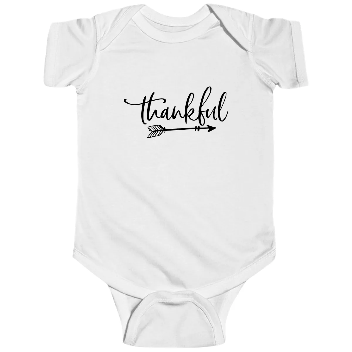 Thankful Arrow Typography Baby Onesie in White