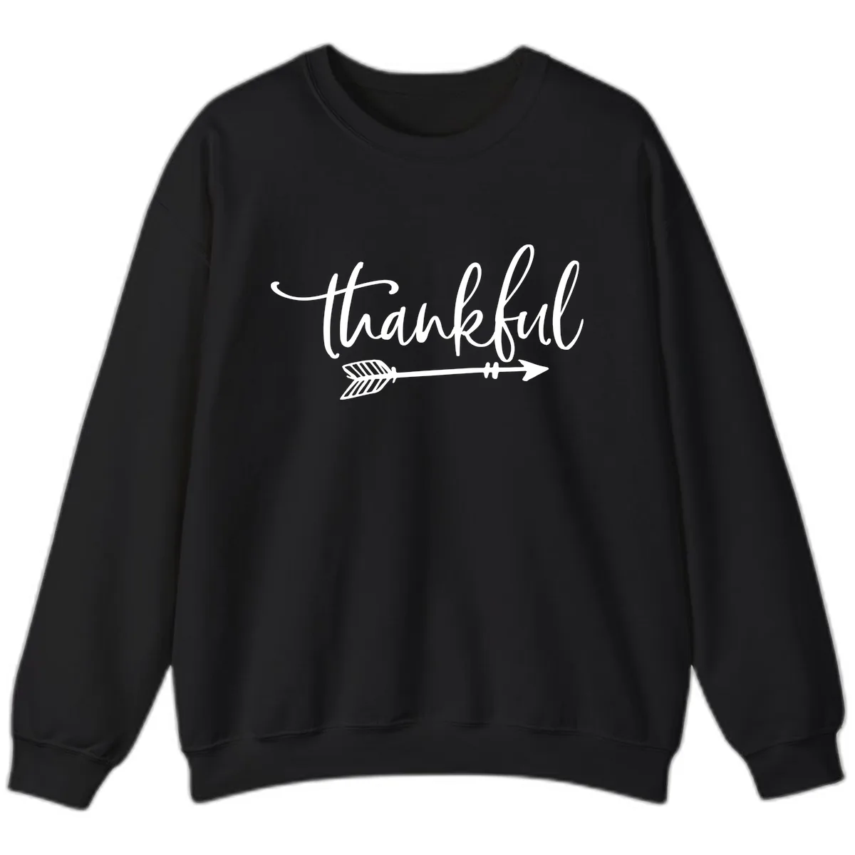 Thankful Arrow Typography Sweatshirt in Black