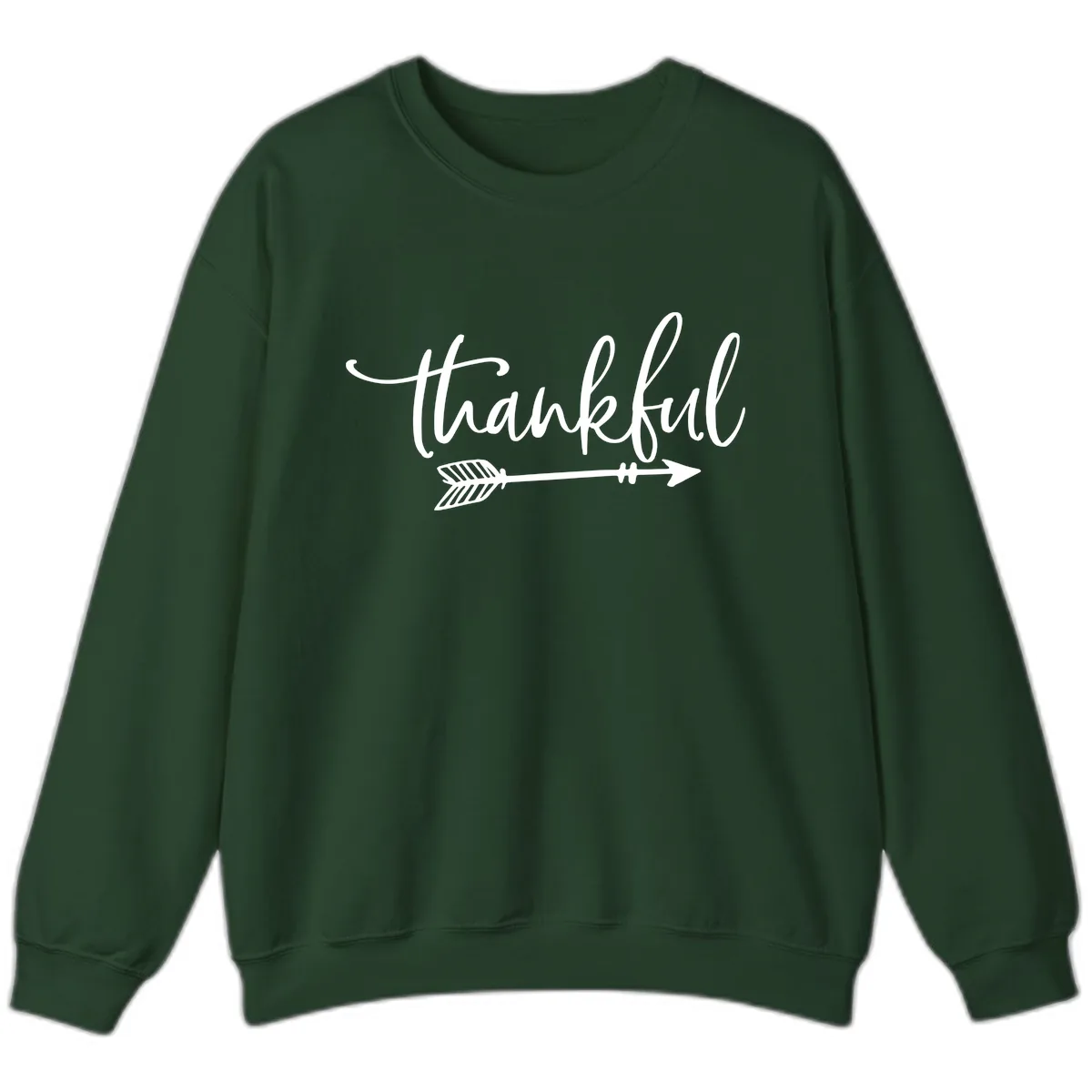 Thankful Arrow Typography Sweatshirt in Forest Green
