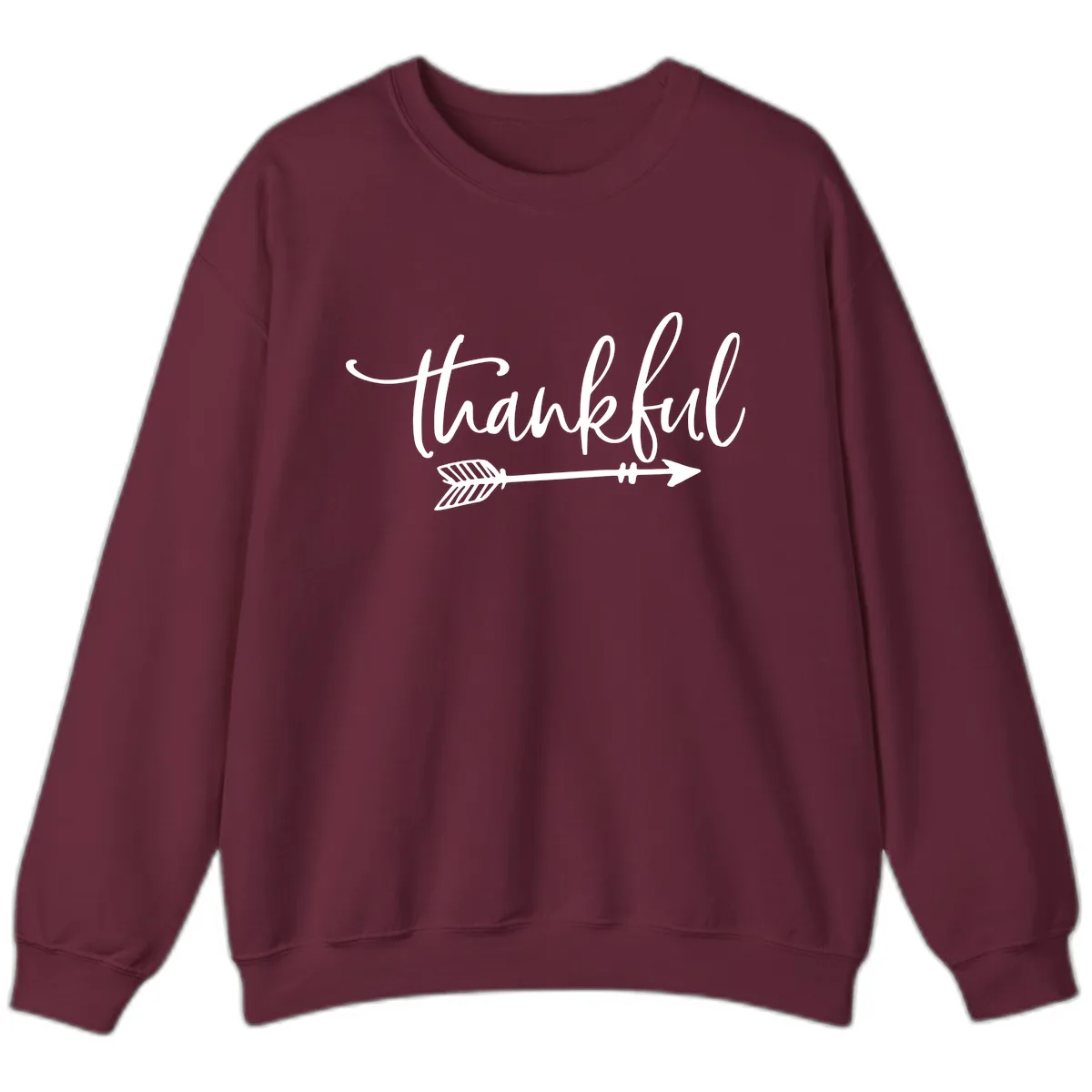 Thankful Arrow Typography Sweatshirt in Maroon