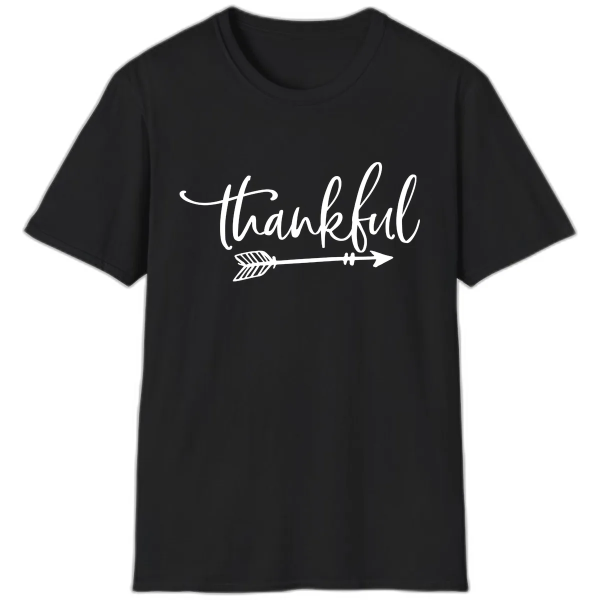 Thankful Arrow Typography T-Shirt in Black