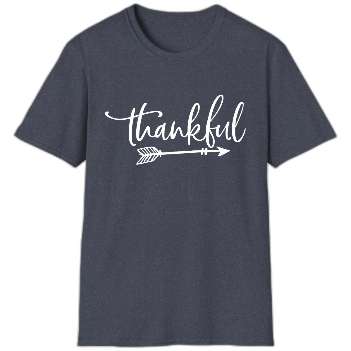 Thankful Arrow Typography T-Shirt in Heather Navy