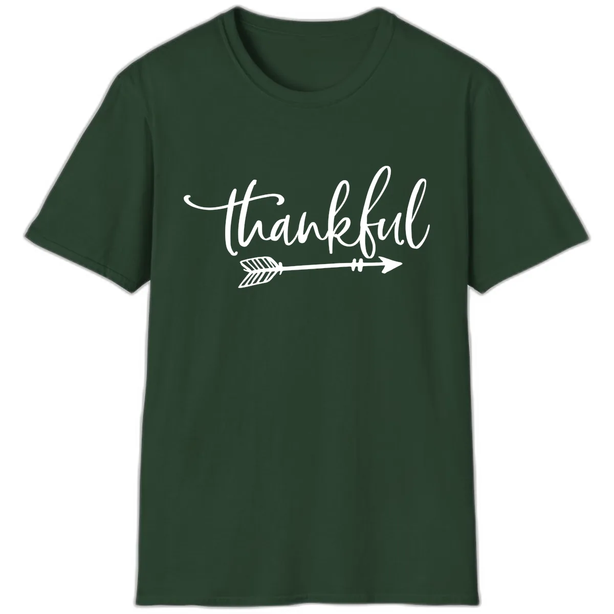 Thankful Arrow Typography T-Shirt in Forest Green
