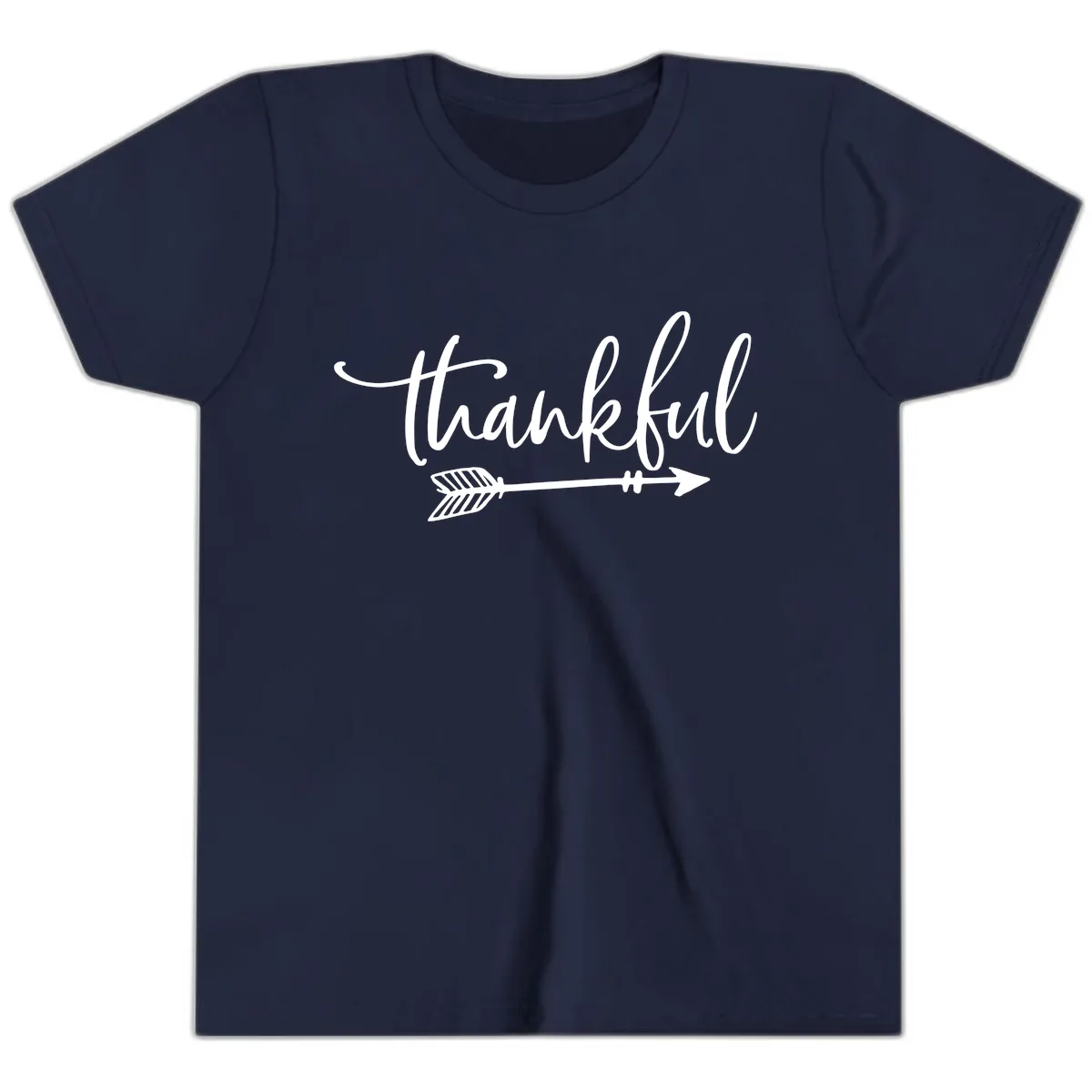 Thankful Arrow Typography Youth T-Shirt in Navy