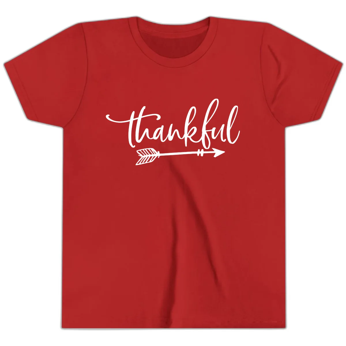 Thankful Arrow Typography Youth T-Shirt in Red