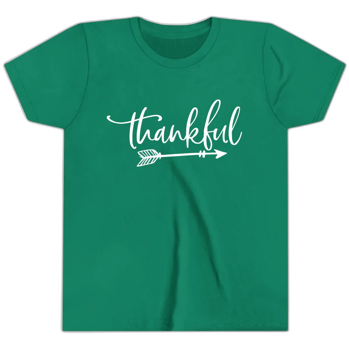 Thankful Arrow Typography Youth T-Shirt in Kelly