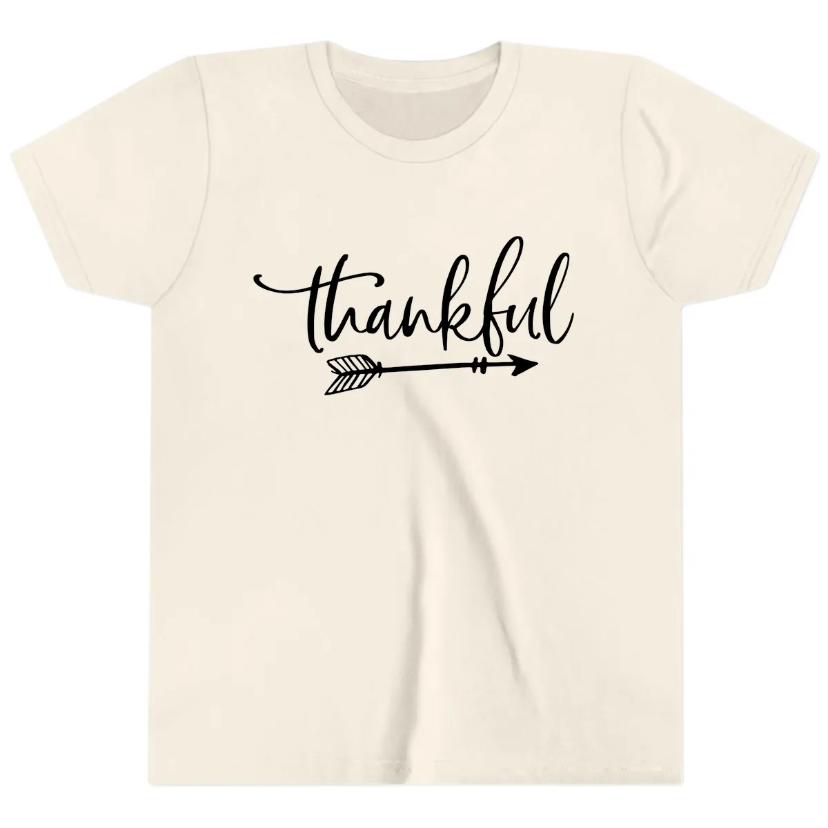 Thankful Arrow Typography Youth T-Shirt in Natural