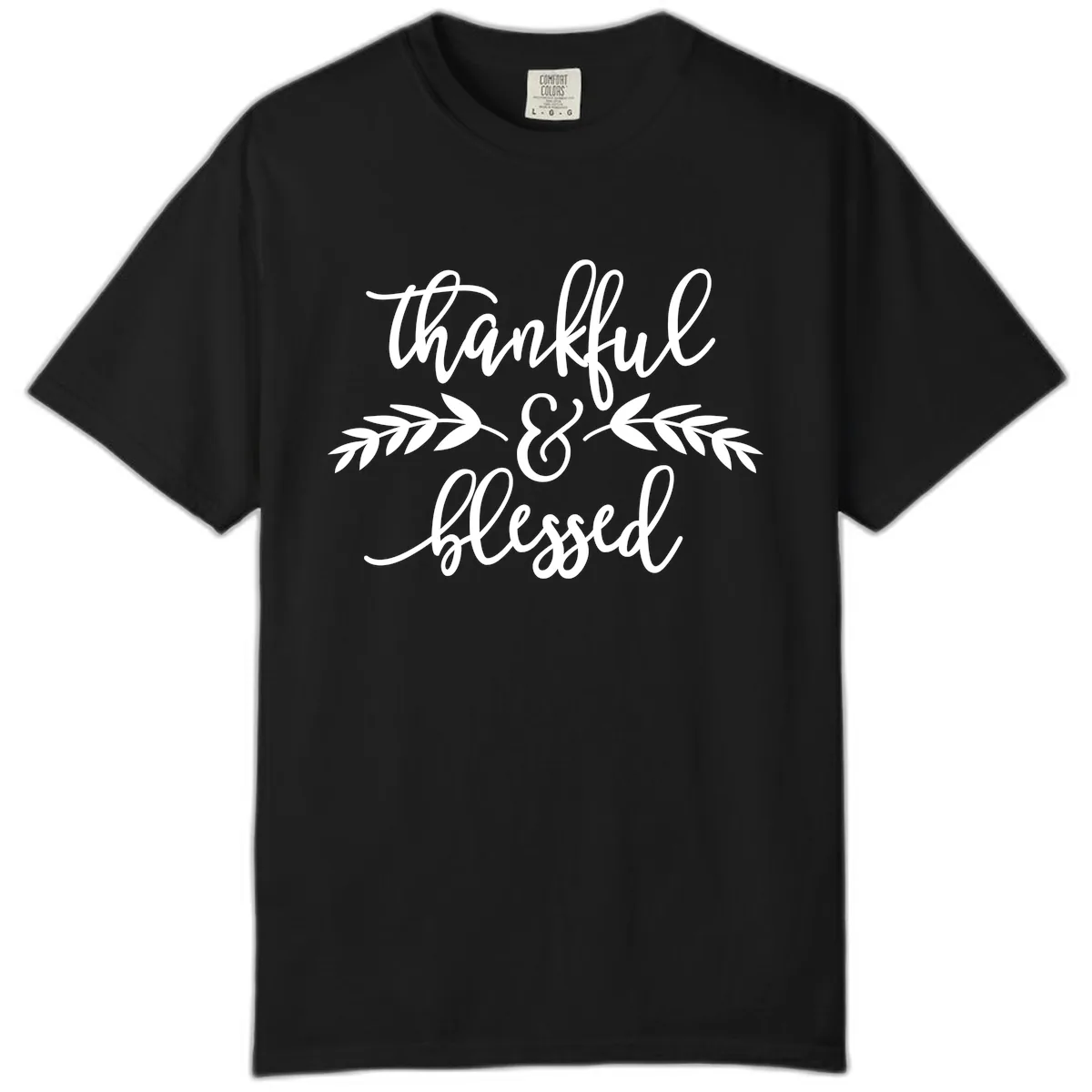 Thankful & Blessed Script Design Comfort Color in Black