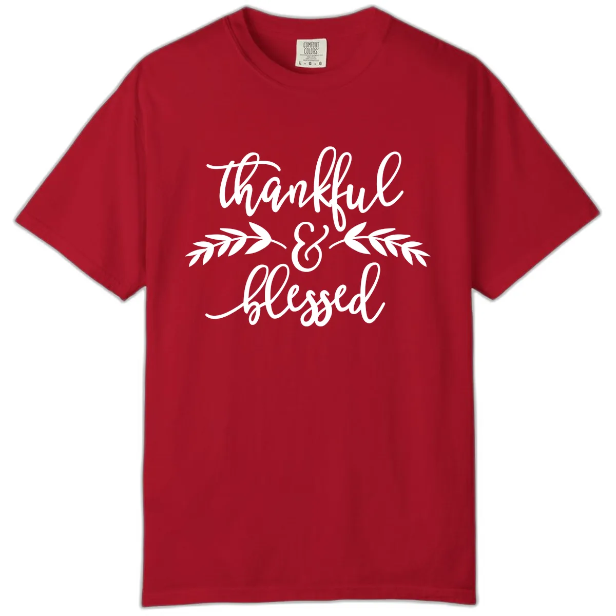 Thankful & Blessed Script Design Comfort Color in Red