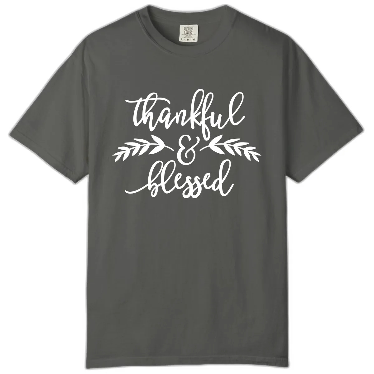 Thankful & Blessed Script Design Comfort Color in Pepper