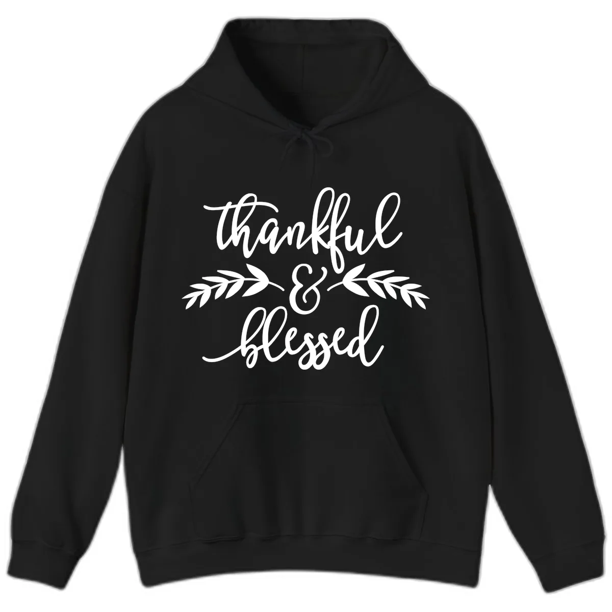 Thankful & Blessed Script Design Hoodie in Black