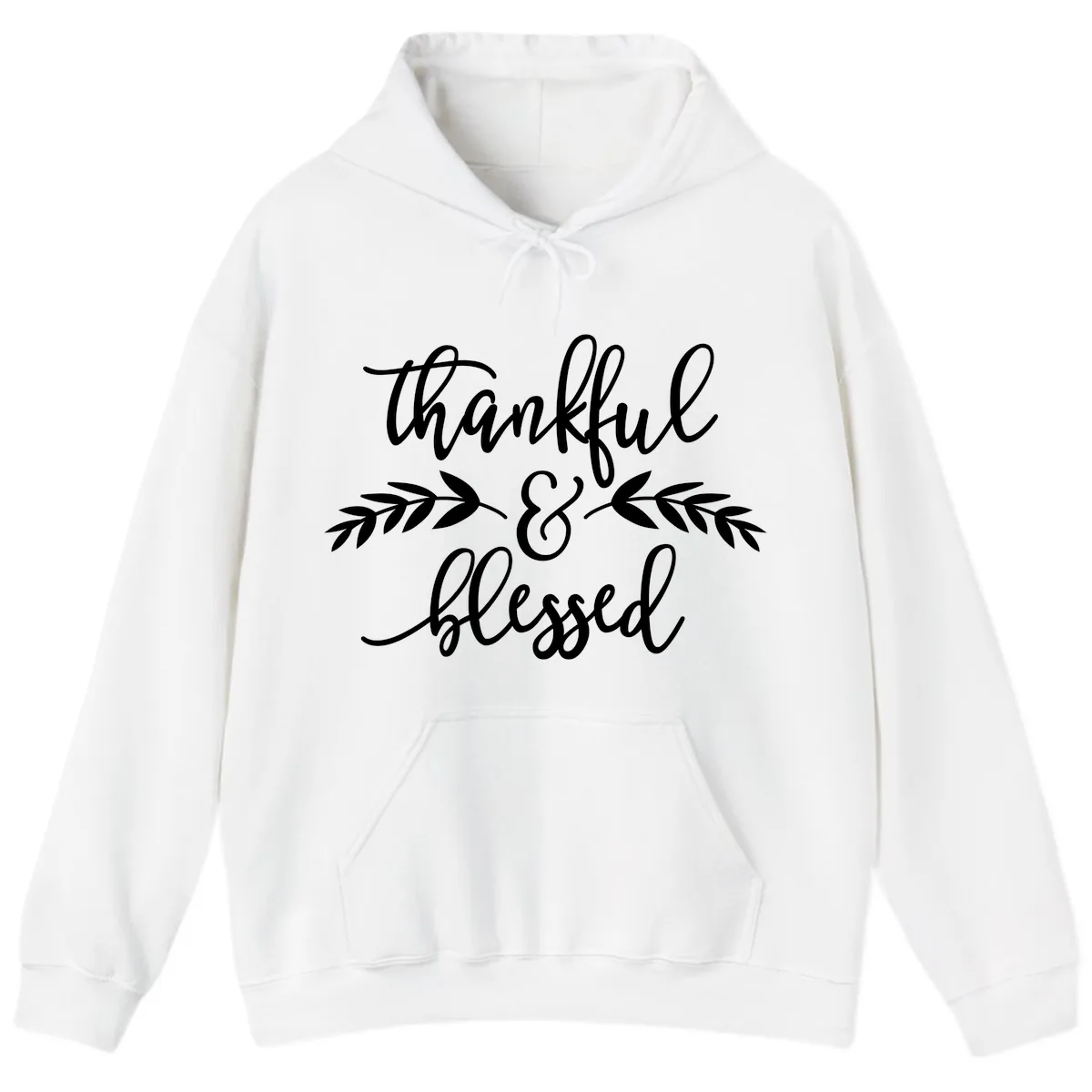 Thankful & Blessed Script Design Hoodie in White