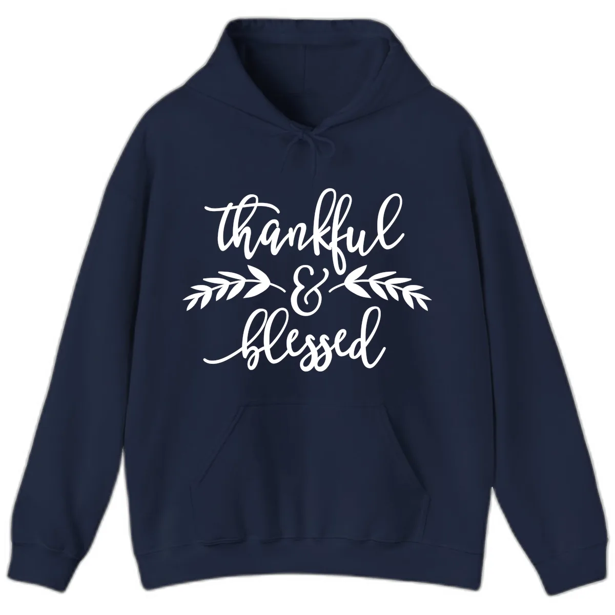 Thankful & Blessed Script Design Hoodie in Navy