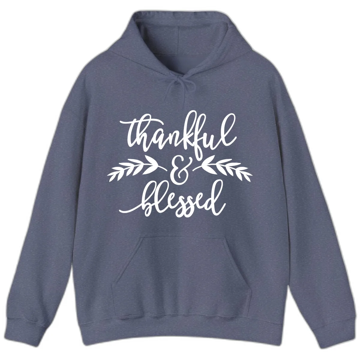 Thankful & Blessed Script Design Hoodie in Heather Navy